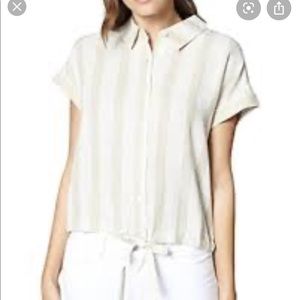 Sanctuary Borrego Tie Shirt Beige Linen Stripe